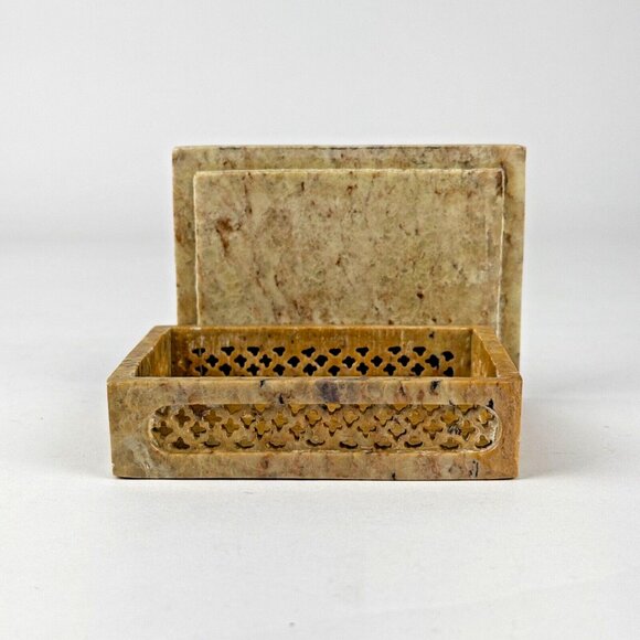 Artisan Hand Carved Stone Cricket Trinket with Lid Box Made India 4" x 3" - Picture 3 of 8